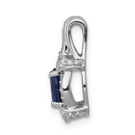 14k White Gold Pendant with Oval Blue Sapphire and Diamond Halo