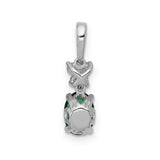 Diamond and Oval Emerald Charm Pendant in Real 14k White Gold