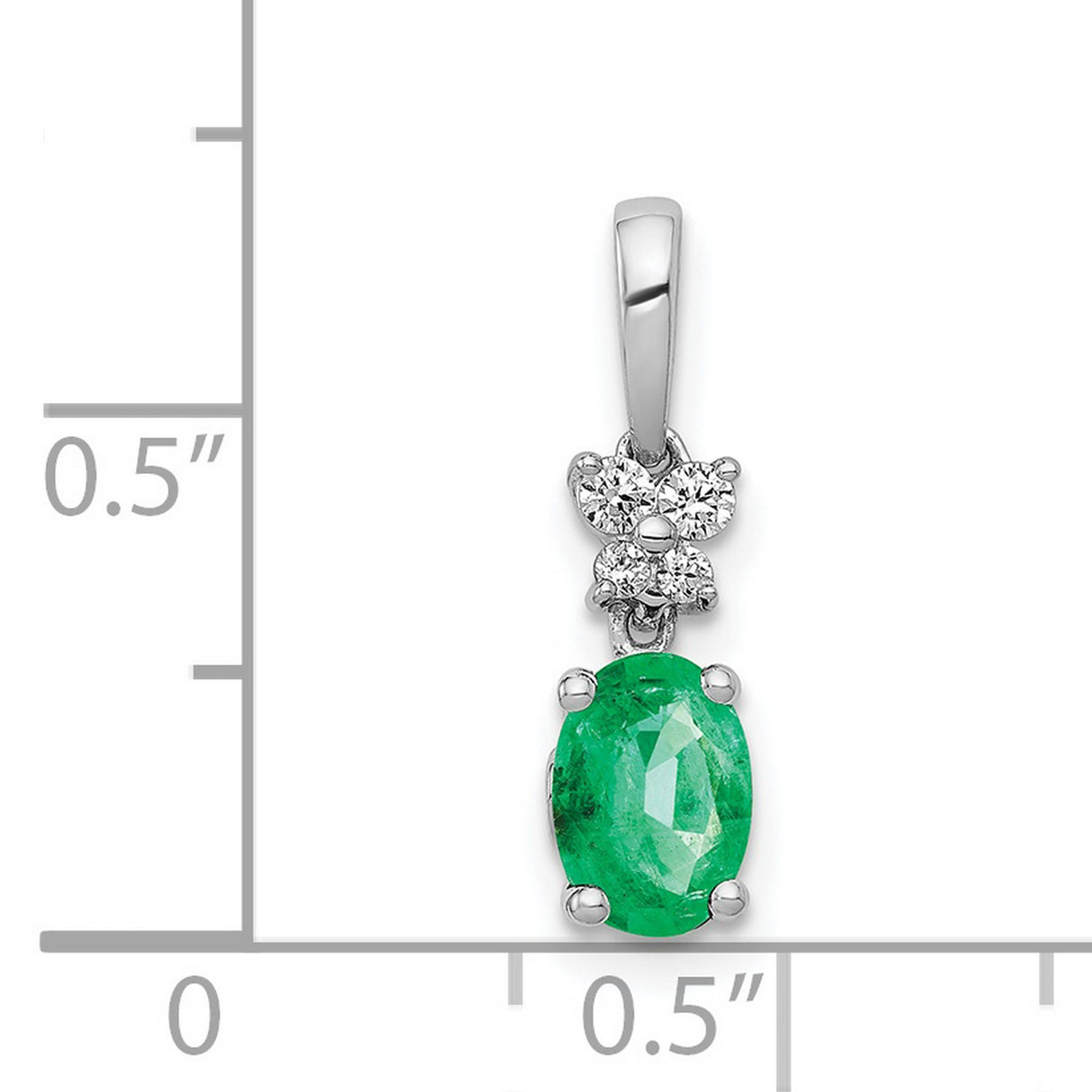 Diamond and Oval Emerald Charm Pendant in Real 14k White Gold
