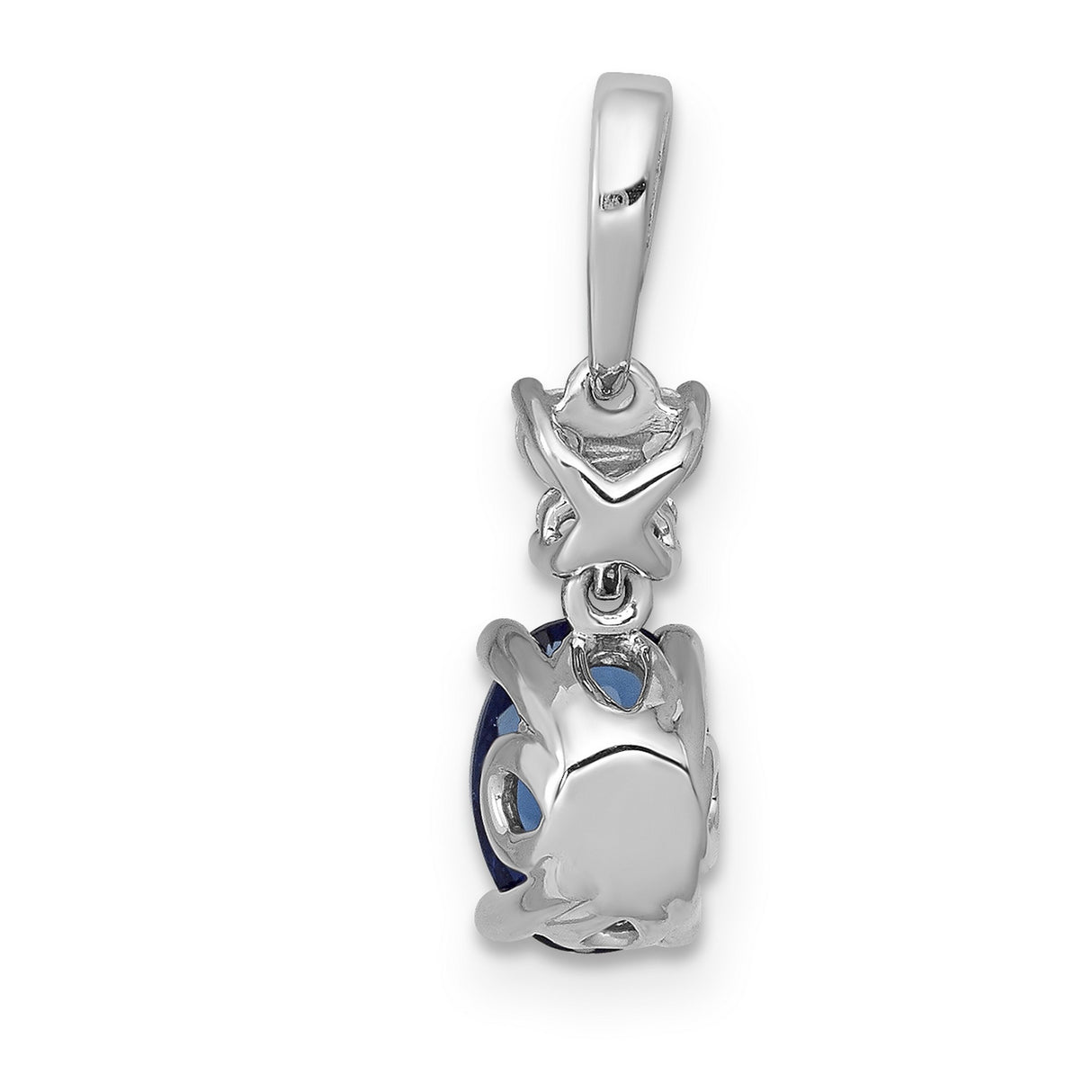Diamond and .82 Oval Sapphire Charm Pendant in Real 14k White Gold