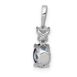 Diamond and .82 Oval Sapphire Charm Pendant in Real 14k White Gold