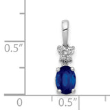 Diamond and .82 Oval Sapphire Charm Pendant in Real 14k White Gold