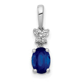 Diamond and .82 Oval Sapphire Charm Pendant in Real 14k White Gold