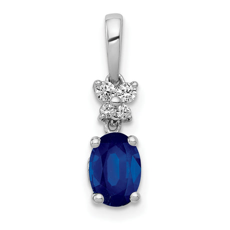 Diamond and .82 Oval Sapphire Charm Pendant in Real 14k White Gold