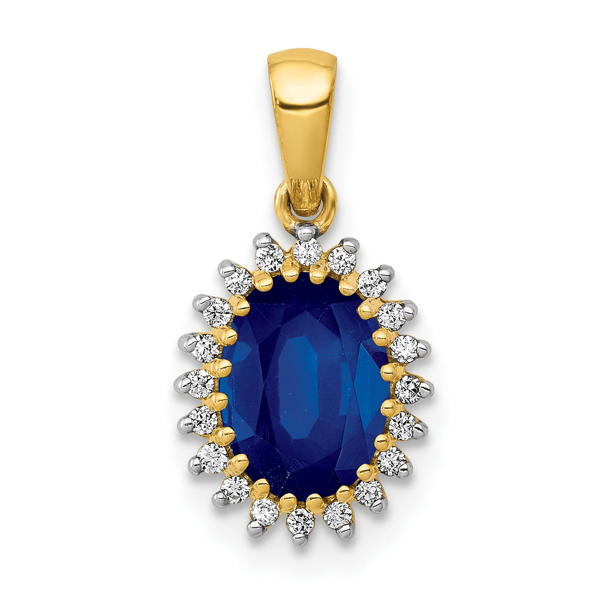 Diamond and Oval 1.30 Sapphire Charm Pendant in Real 14k Yellow Gold