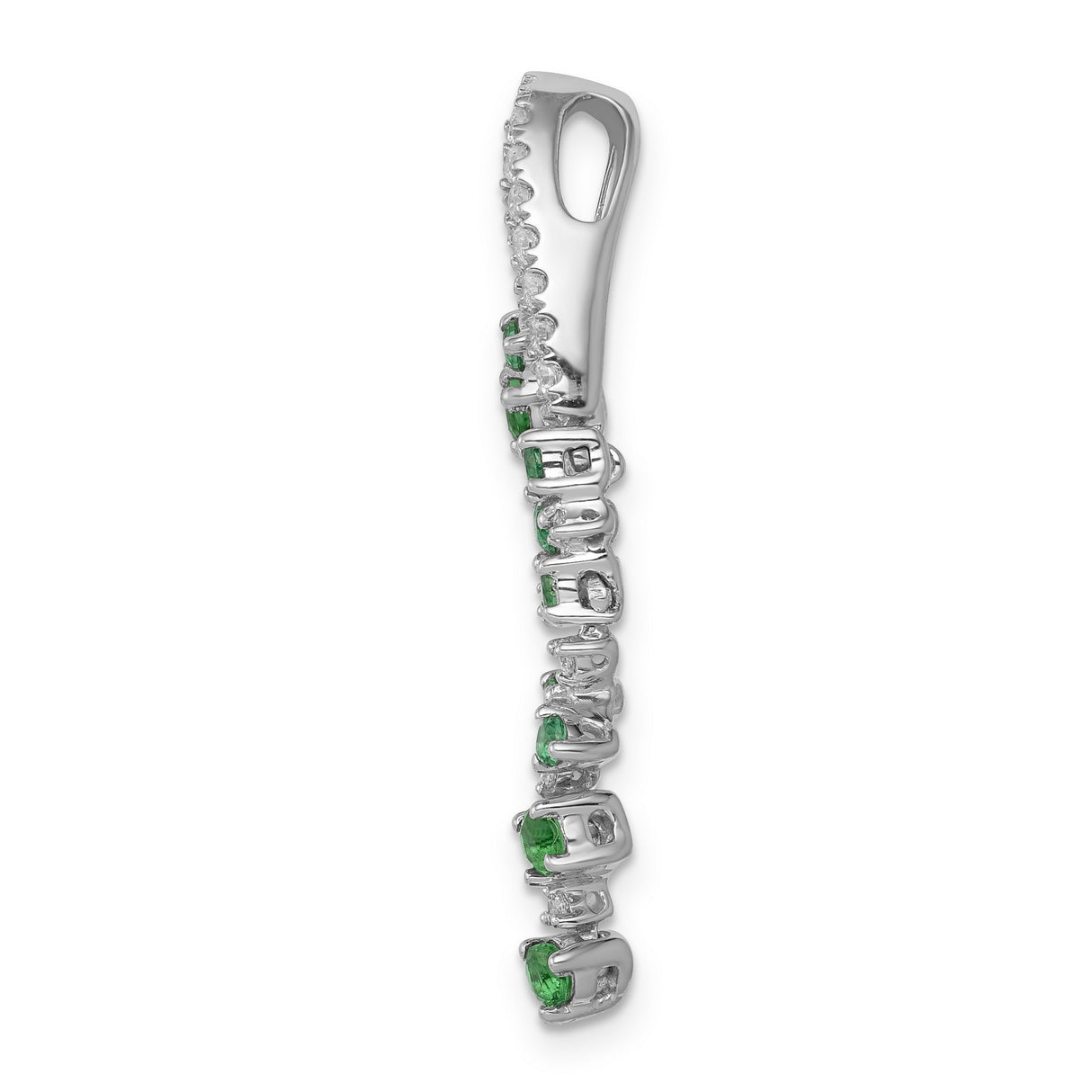 14k White Gold Pendant with Emeralds and Diamonds, Curved Cascading Nature-Inspired Design
