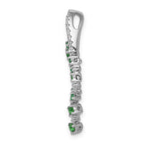 14k White Gold Pendant with Emeralds and Diamonds, Curved Cascading Nature-Inspired Design
