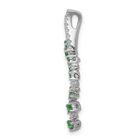 14k White Gold Pendant with Emeralds and Diamonds, Curved Cascading Nature-Inspired Design