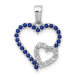 14k White Gold Double Heart Pendant with Blue Sapphire and Diamond Accents