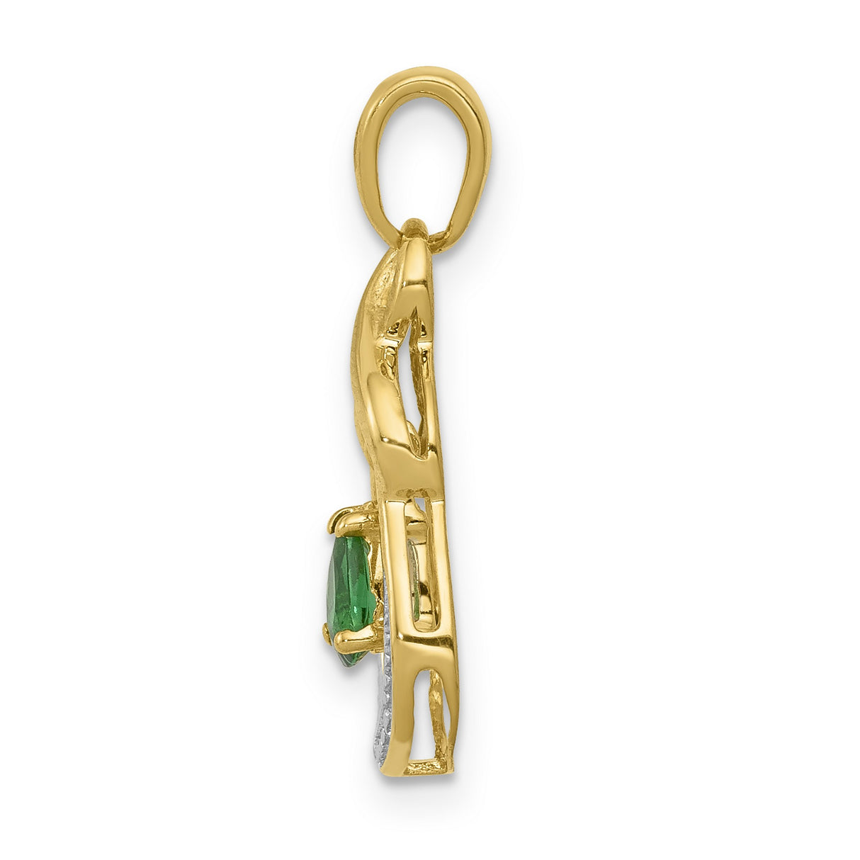 10k Yellow Gold Pendant with Pear Shaped Emerald and Diamond Accent, Infinity Loop Design