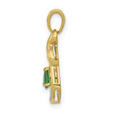 10k Yellow Gold Pendant with Pear Shaped Emerald and Diamond Accent, Infinity Loop Design