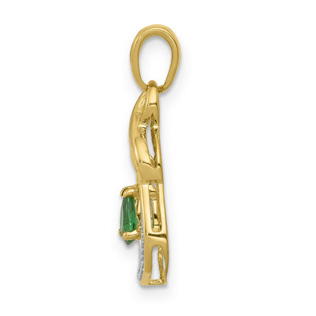 10k Yellow Gold Pendant with Pear Shaped Emerald and Diamond Accent, Infinity Loop Design