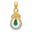 10k Yellow Gold Pendant with Pear Shaped Emerald and Diamond Accent, Infinity Loop Design