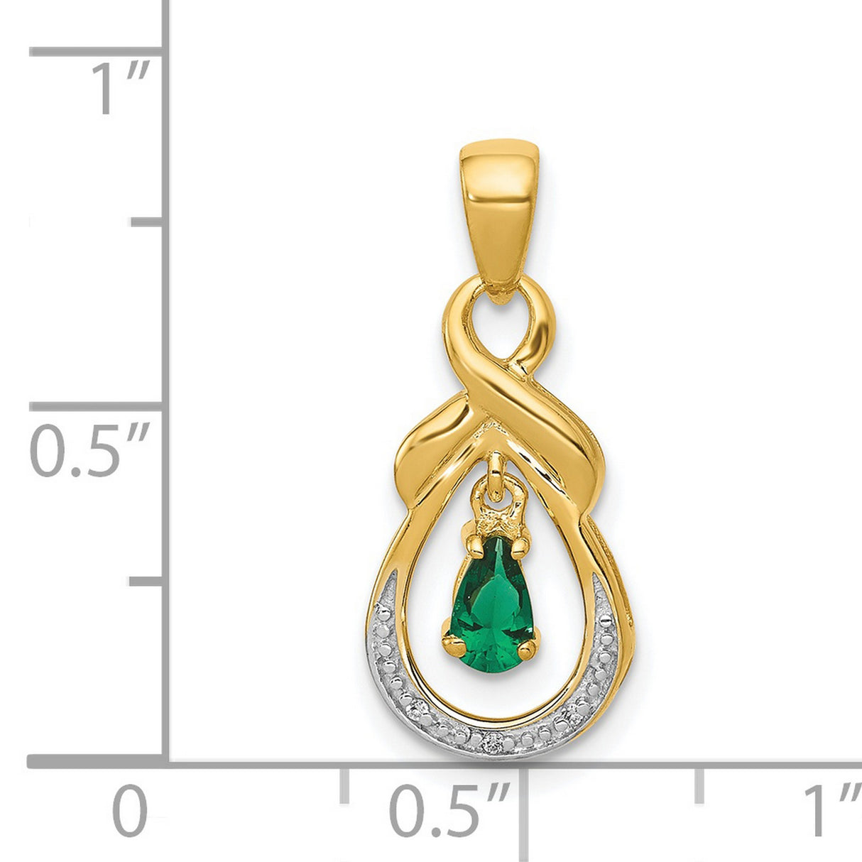 14k Yellow Gold Teardrop Pendant with Emerald and Diamond Accents, Infinity Design for Women