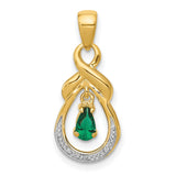 14k Yellow Gold Teardrop Pendant with Emerald and Diamond Accents, Infinity Design for Women