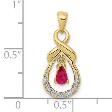 Pear Ruby and Diamond Dangle Charm Pendant in Real 10k Yellow Gold