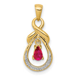 Pear Ruby and Diamond Dangle Charm Pendant in Real 10k Yellow Gold
