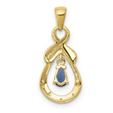 Pear Sapphire and Diamond Dangle Charm Pendant in Real 14k Yellow Gold
