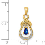 Pear Sapphire and Diamond Dangle Charm Pendant in Real 14k Yellow Gold