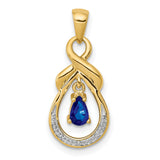 Pear Sapphire and Diamond Dangle Charm Pendant in Real 14k Yellow Gold