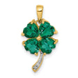 Created Emerald and Diamond Four Leaf Clover Charm Pendant in Real 14k Yellow Gold