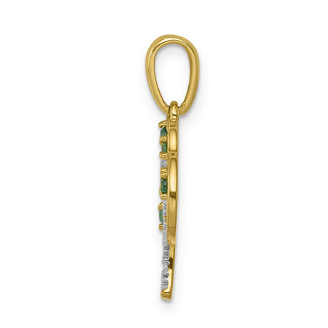 14k Yellow Gold Tree of Life Pendant with Lab Created Emerald Accents and White Gold Trunk Detail