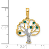 14k Yellow Gold Tree of Life Pendant with Lab Created Emerald Accents and White Gold Trunk Detail