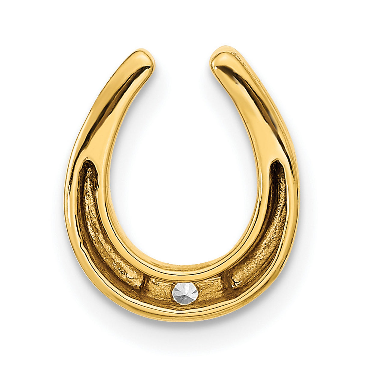 14k Yellow Gold Horseshoe Pendant with Diamond, Good Luck Charm Necklace for Women