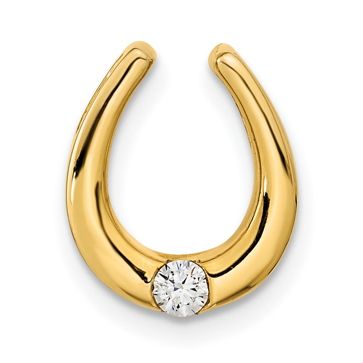 14k Yellow Gold Horseshoe Pendant with Diamond, Good Luck Charm Necklace for Women