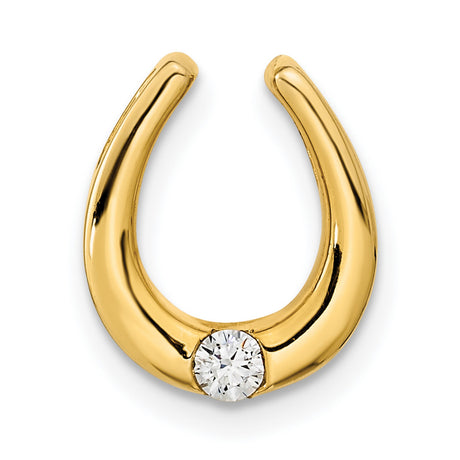 14k Yellow Gold Horseshoe Pendant with Diamond, Good Luck Charm Necklace for Women