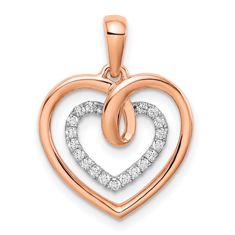 14k Two-Tone Gold Heart Pendant with Diamond Accents, Intertwined Romantic Design