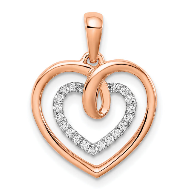 14k Two-Tone Gold Heart Pendant with Diamond Accents, Intertwined Romantic Design