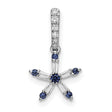 14k White Gold Starburst Pendant with Sapphire and Baguette Diamond Accents, Celestial Charm Design
