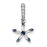 14k White Gold Starburst Pendant with Sapphire and Baguette Diamond Accents, Celestial Charm Design