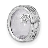 14k White Gold Pendant with Moonstone and Diamond Accents, Crescent Moon and Star Design