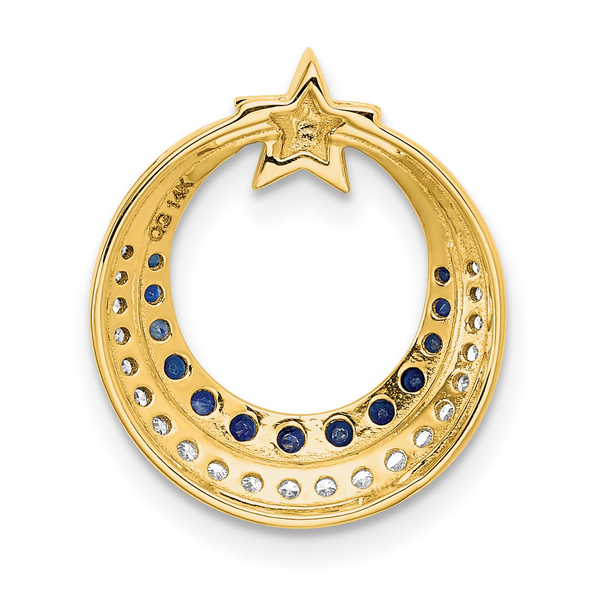 14k Yellow Gold Pendant with Sapphire and Diamond Accents, Crescent Moon and Star Design
