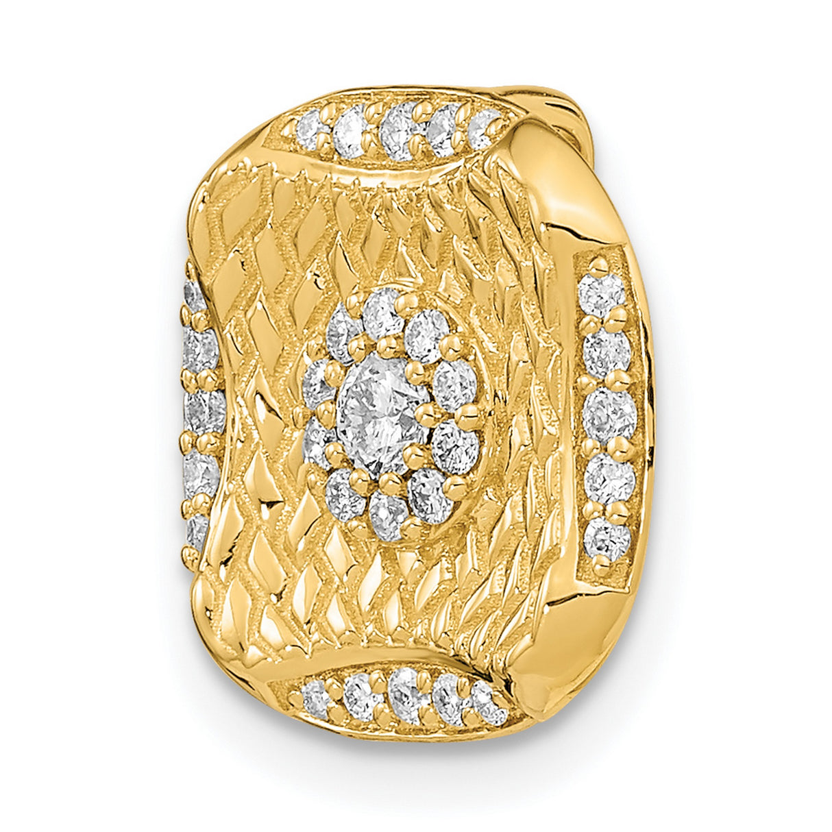 14k Yellow Gold Mens Pendant with Diamond Accents, Geometric Cluster Design, Lattice Texture