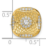 14k Yellow Gold Mens Pendant with Diamond Accents, Geometric Cluster Design, Lattice Texture