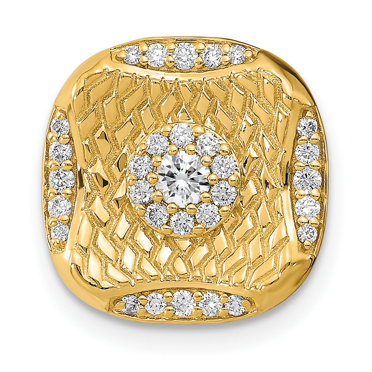 14k Yellow Gold Mens Pendant with Diamond Accents, Geometric Cluster Design, Lattice Texture