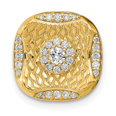 14k Yellow Gold Mens Pendant with Diamond Accents, Geometric Cluster Design, Lattice Texture