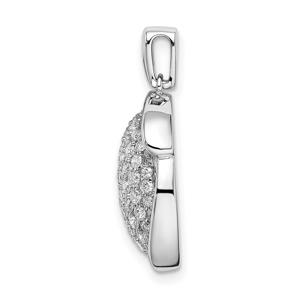14k White Gold Diamond Pendant with Pavé Center and Abstract Frame Design for Women