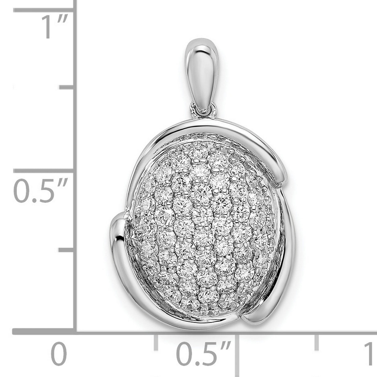 14k White Gold Diamond Pendant with Pavé Center and Abstract Frame Design for Women