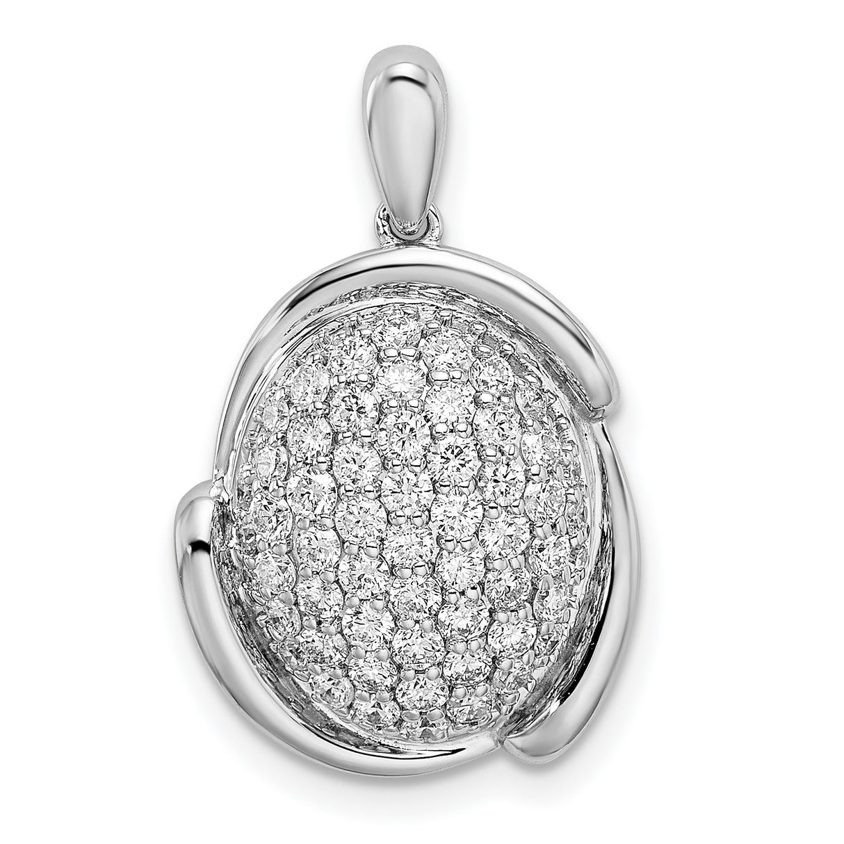 14k White Gold Diamond Pendant with Pavé Center and Abstract Frame Design for Women