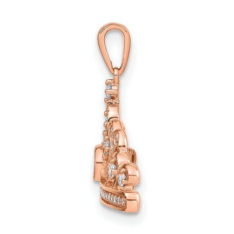 14k Rose Gold Tiara Pendant with Diamonds, Regal Crown Design and Heart Detail for Women