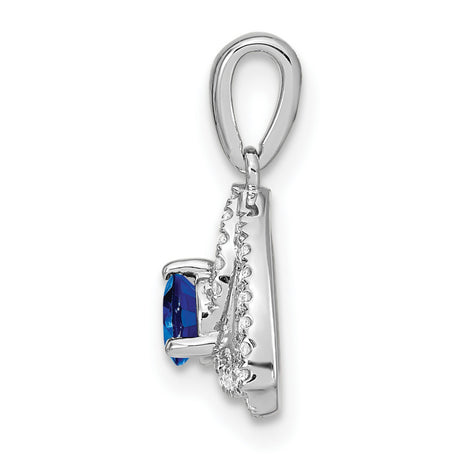 14k White Gold Pendant with Round Sapphire and Diamond Accents, Geometric Trinity Design