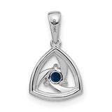 14k White Gold Pendant with Round Sapphire and Diamond Accents, Geometric Trinity Design