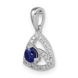 14k White Gold Pendant with Round Sapphire and Diamond Accents, Geometric Trinity Design