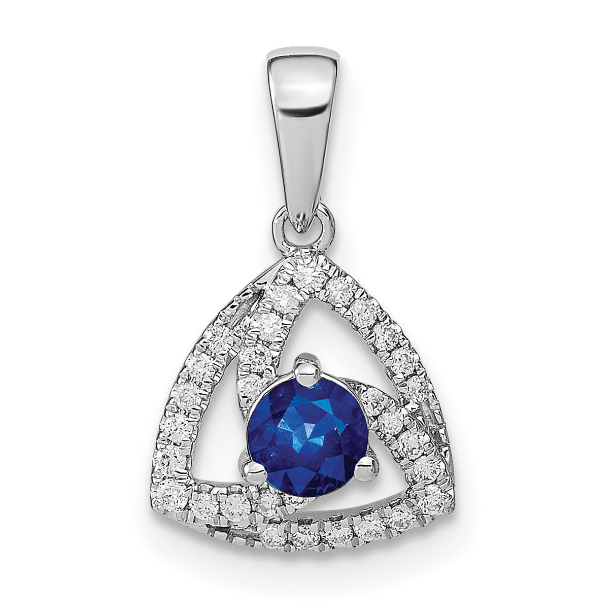 14k White Gold Pendant with Round Sapphire and Diamond Accents, Geometric Trinity Design