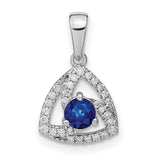 14k White Gold Pendant with Round Sapphire and Diamond Accents, Geometric Trinity Design