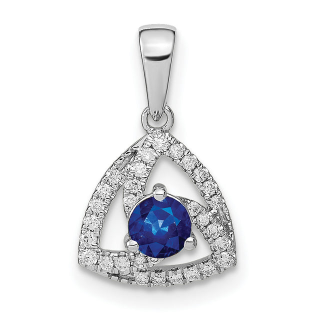 14k White Gold Pendant with Round Sapphire and Diamond Accents, Geometric Trinity Design